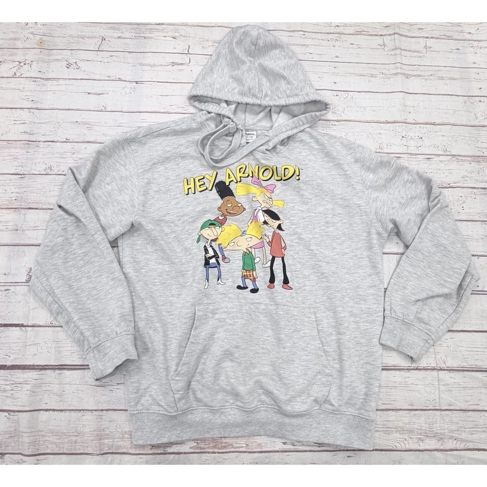 Hey Arnold! Gray Hoodie Sweatshirt Nickelodeon Cartoon Youth Large 11-13Pullover